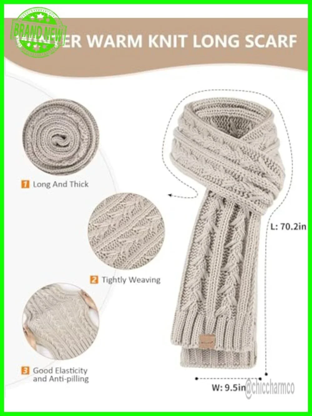 Fleece Lined Winter Hat with Pom Pom, Long Knit Scarf Touchscreen Gloves Set